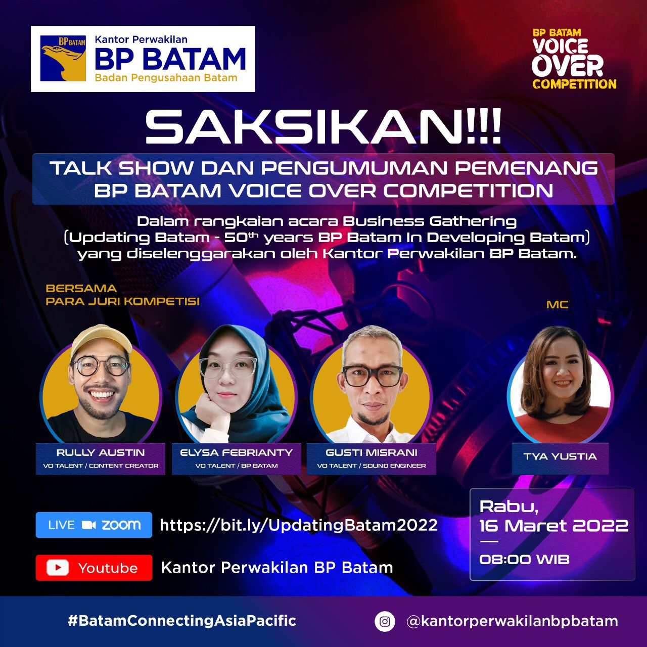 Promosikan Batam, Kantor Perwakilan BP Batam di Jakarta Adakan Voice Over (VO) Competition Dua Bahasa (foto : hms)